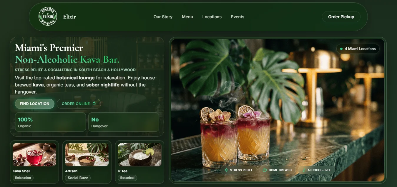 Elixir Kava boutique website